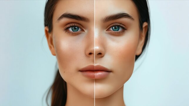 A woman with her face and eyes in two different images.