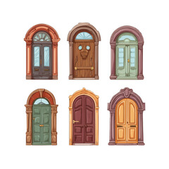 Set of retro vintage front doors. Vector illustration on white isolated background