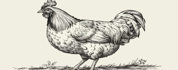 chicken Engraving style. Simple pencil drawing vector