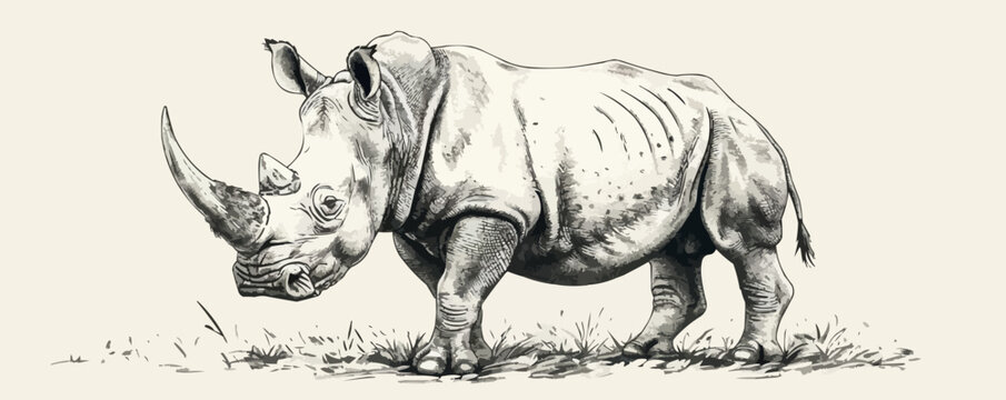 rhinoceros Engraving style. Simple pencil drawing. vector simple illustration