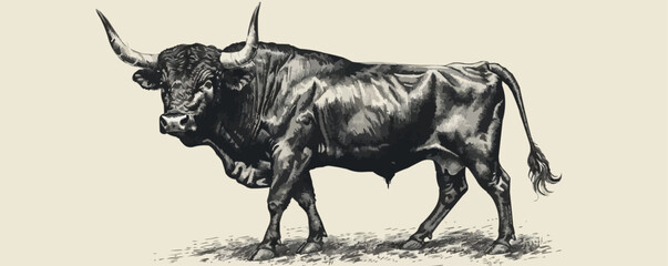 bull Engraving style. Simple pencil drawing. vector simple illustration