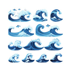Fototapeta premium Blue waves icon vector set. Wave illustration sign collection. ocean symbol. vector illustration isolated white