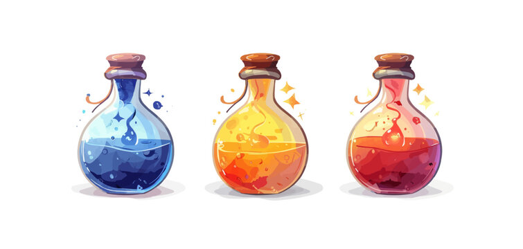 Cartoon elixir for strength mana and stamina. Isolated on a white background. vector simple illustration