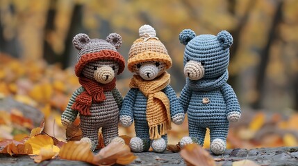 A crochet Amigurumi toys of a of cute stuffed characters