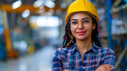 Arab Female Engineer with Yellow Hard Hat
