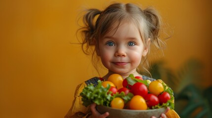 Children eat delicious vegetables. The kids are vegan. Vegetables are beneficial to the body.