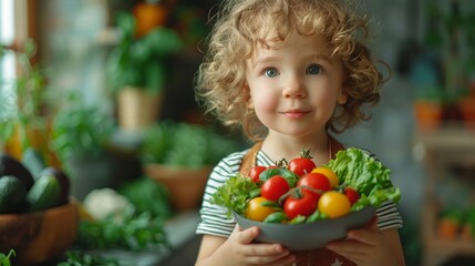 Fototapeta premium Children eat delicious vegetables. The kids are vegan. Vegetables are beneficial to the body.