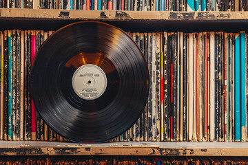 Obraz premium Old vinyl record suitable for music-themed designs and sound production promotions 