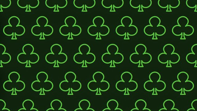 A seamless pattern of green playing cards on a black background, arranged to mimic a deck. A stylish and visually appealing design