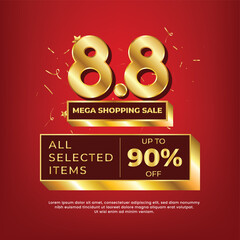online shopping day golden number promotion on a red background for promotion