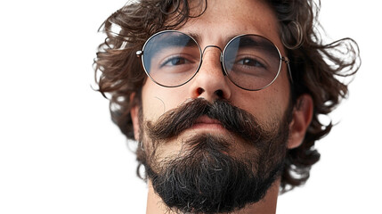 Cool hipster with a handlebar moustache isolated on white background.PNG file. 
