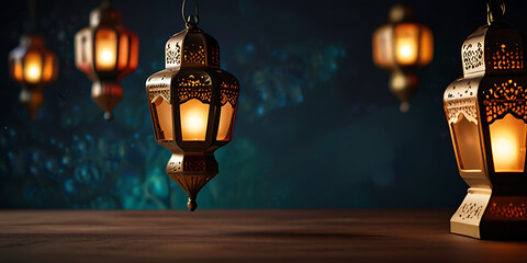 Eid mubarak greeting cards for muslim holidays with arabic ramadan lantern decoration - eid-ul-adha festival celebration