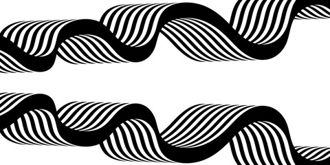 Black on white abstract perspective line stripes with 3d dimensional effect isolated on white. The geometric lines element design