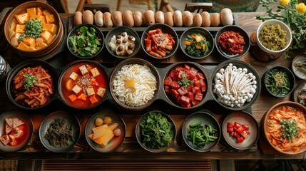 A minimalist celebration of the Korean Chuseok festival, featuring traditional foods and decorations
