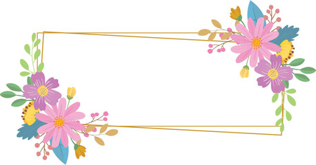 Wedding frame. with colorful flower bouquet, botanical template for card, invitation