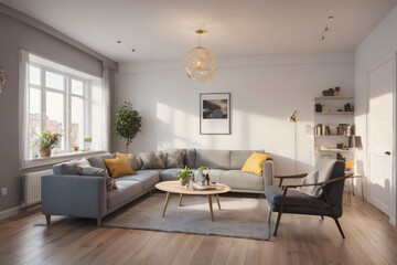 Naklejka na ściany i meble Living Room with Couch, Coffee Table.