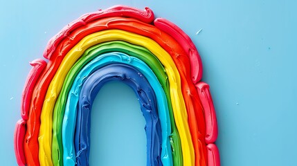 Colorful rainbow of plasticine on blue background
