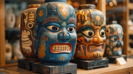 Obraz premium Simple and elegant Korean traditional masks displayed during a festival