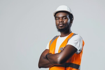 Studio Photography portrait, approx 25 years old African American worker in uniform looking real and modern. 3:2
