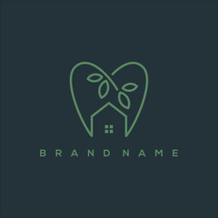 vector dental logo house and line art leaves
