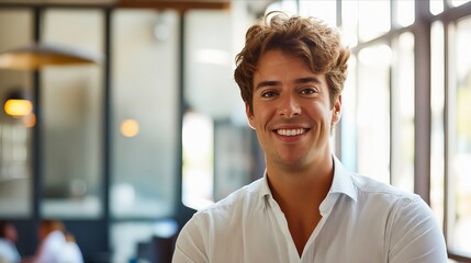 Obraz premium A smiling man in a white shirt.