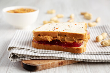 Homemade Peanut Butter and Jelly Sandwich, side view.