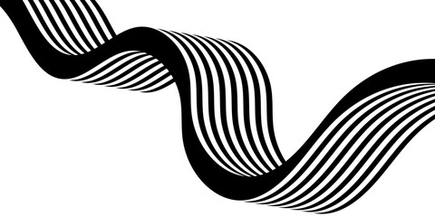 Black on white abstract perspective line stripes with 3d dimensional effect isolated on white. The geometric lines element design