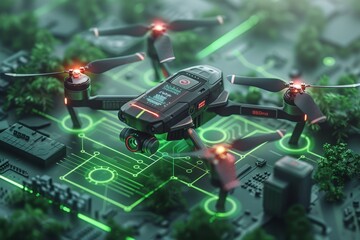 Fototapeta premium Plant health and farm efficiency with automated drones, eco friendly farming, crop growth monitoring, and advanced field technology in digital farming.
