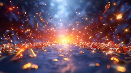 Abstract fiery light particles floating in the air with blue and orange hues creating a magical vibrant and dynamic background.