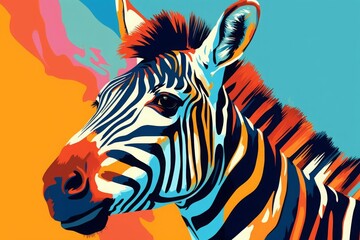 Colorful abstract zebra art, vibrant and contemporary interpretation with bold hues. Perfect for modern and artistic environments.