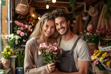 Young Caucasian Couple Runs Successful Flower Shop Together