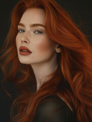 Fototapeta premium Rothaariges Model mit schönen natürlichen Gesicht und Sommersprossen als Nahaufnahme als Poster