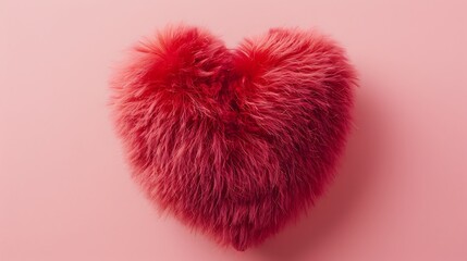 fluffy red heart on pink background