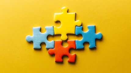 Obraz premium Four jigsaw pieces on yellow background