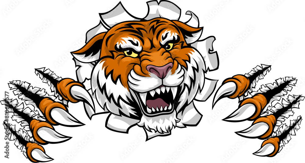 Sticker A tiger sports team cartoon animal mascot