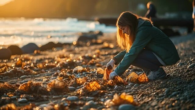 Young teenagers new generation is picking up plastic waste on the beach to eliminate plastic pollution
