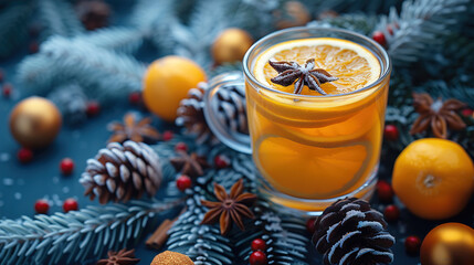 The warmth of winter hot drinks with a texture flat lay photography top view 