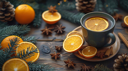 The warmth of winter hot drinks with a texture flat lay photography top view 