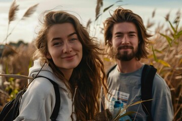 Young Caucasian Couple Making a Difference for the Environment: Community Cleanup