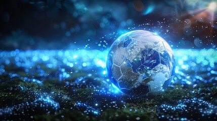Glowing earth soccer ball represents global unity