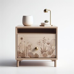 A wooden cabinet with drawers for bedroom storage with a vintage design
