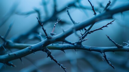 Thorny Branches Intertwined in Moody Blue Tones