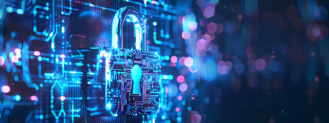 Obraz premium Digital Padlock with Blue Circuit Design