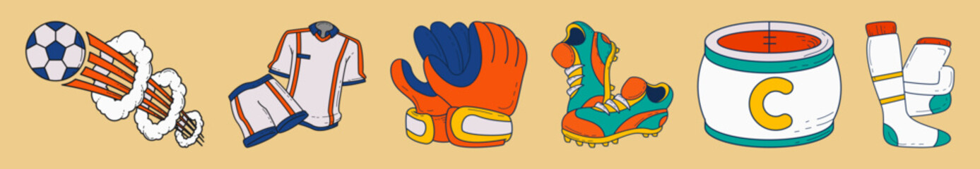 Set of Cartoon Football Player Stuff Illustrations