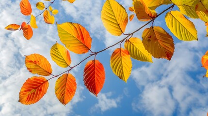 Vibrant autumn foliage against blue sky background