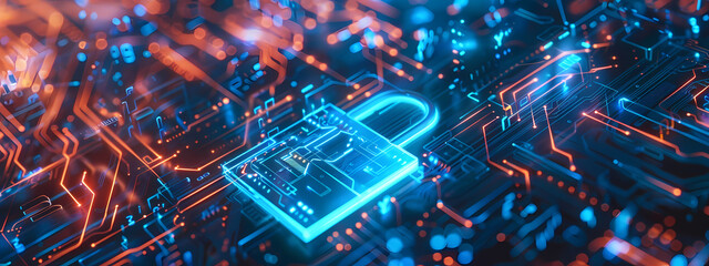 Digital Padlock with Blue Circuit Design