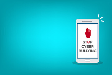Stop Cyberbullying. Mobile phone with message to stop hurting the mind of others through social media.	