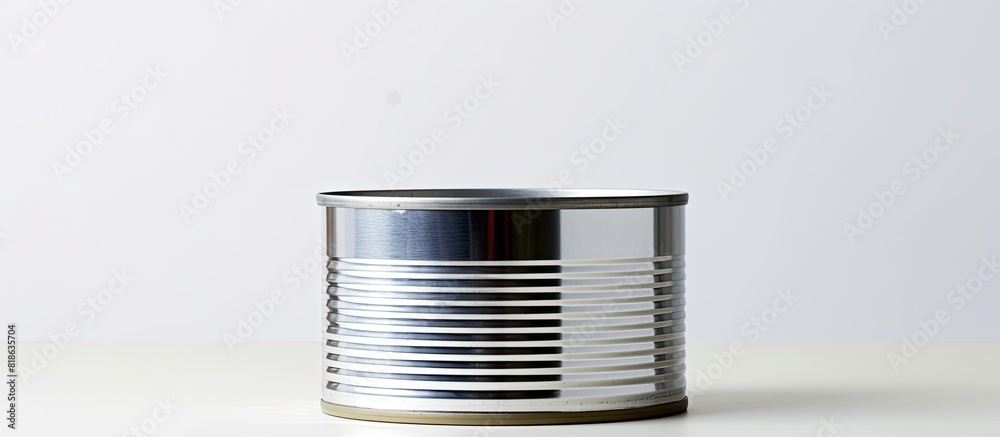 Poster white background copy space image featuring a tin can filled with food