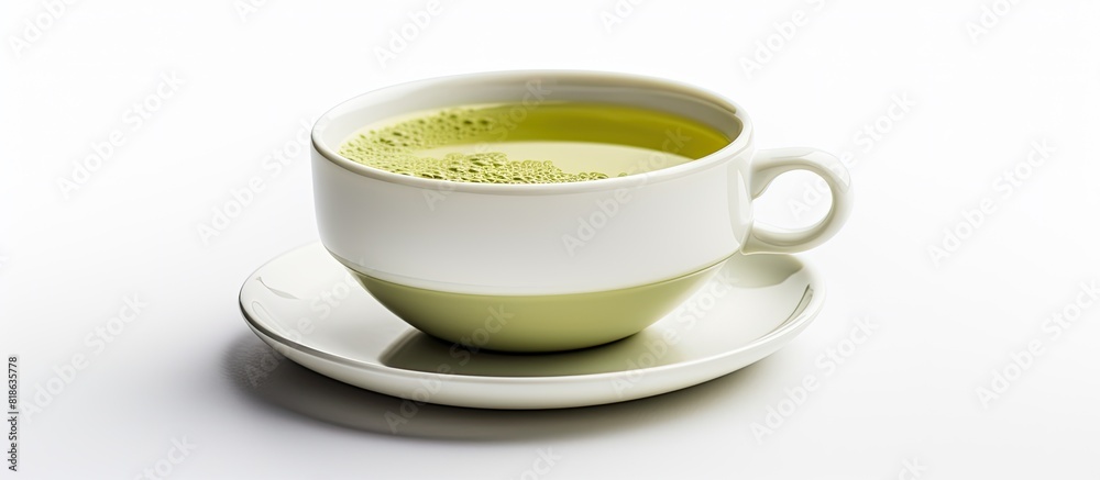 Aufkleber a cup of hot green tea perfect for warming up in cold weather set against a white background a copy 