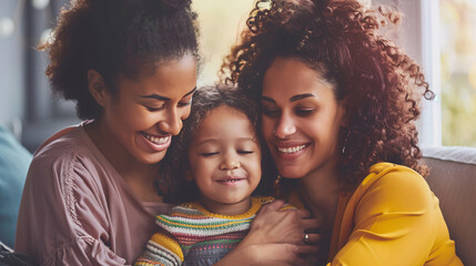 Two women comforting their child after a scraped knee, illustrating love and care in an LGBTQ+ family